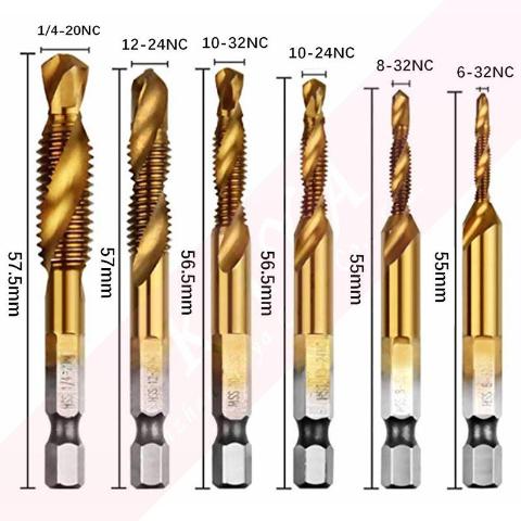 Hexagonal Shank HSS Titanium Plated Three in One Multifunctional Tapping Drilling and Chamfering Machine Spiral Flute Tap